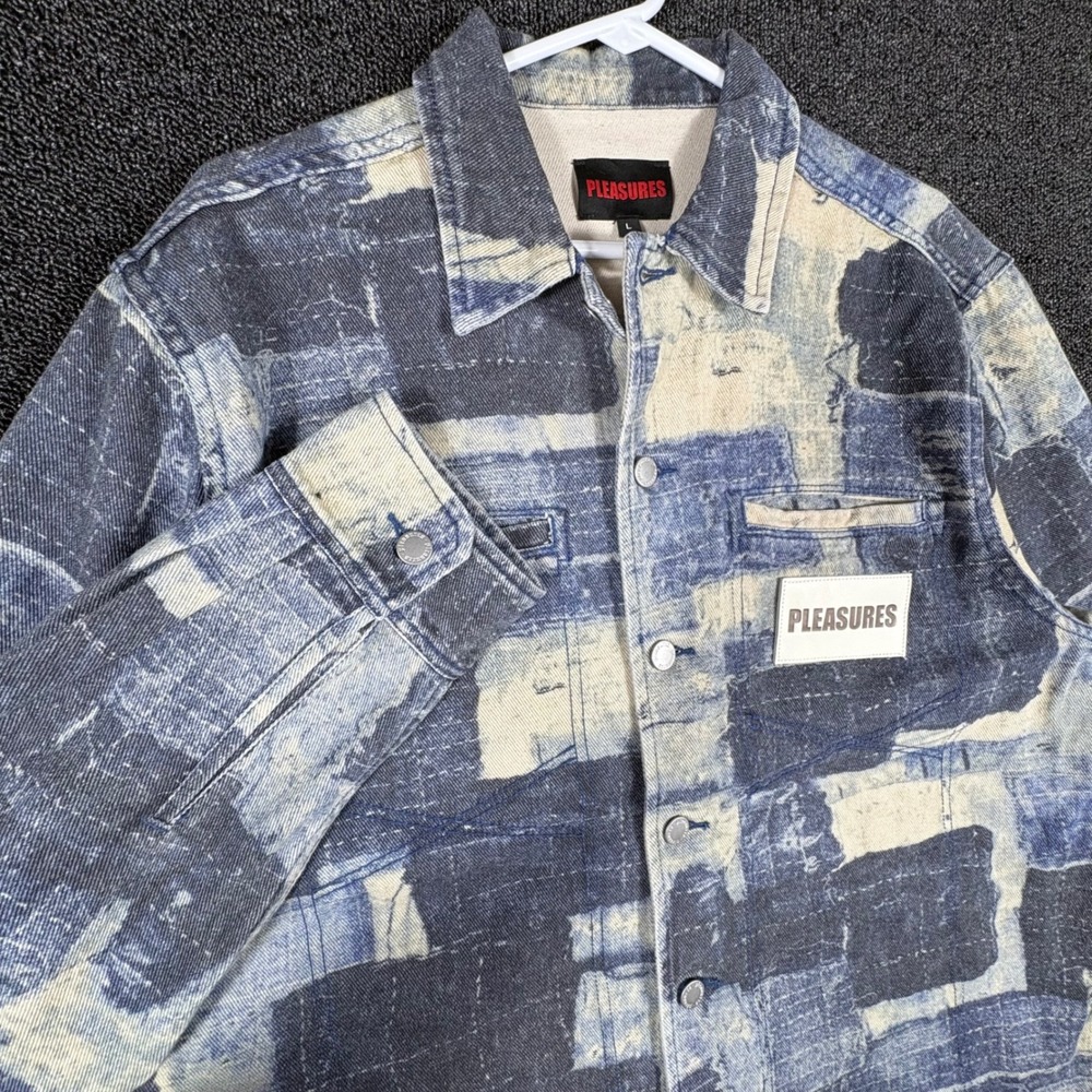 Pleasures Boro Patchwork Denim Work Jacket Men's L Blue Light Wash Street Wear